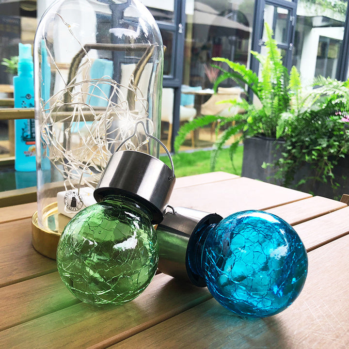 Moderne Art Deco Solar Wasserdichte Edelstahl Kunststoff Glas Crackle Ball LED Landschaft Beleuchtung Außen Licht Für Garten