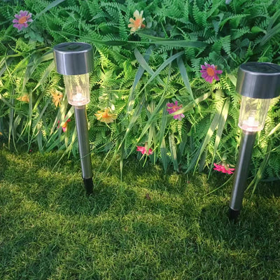 إضاءة خارجية LED أسطوانية من الفولاذ المقاوم للصدأ مقاومة للماء تعمل بالطاقة الشمسية ببساطة حديثة للحديقة 