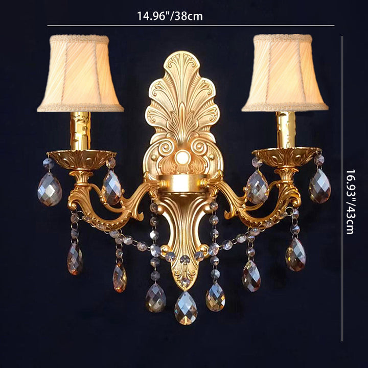 Lámpara de Pared de Cristal Tradicional Europea de Aleación de Zinc con Tela y 1/2 Luces para Pasillo 