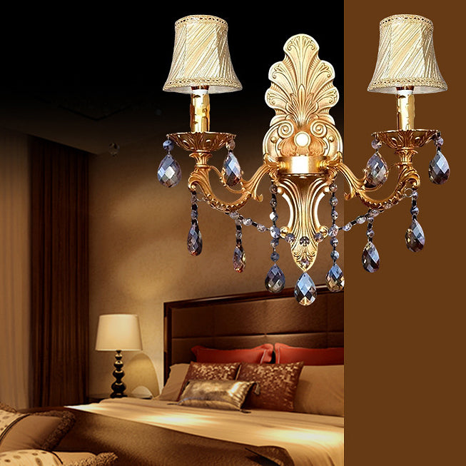 Traditionelle europäische Kristallzinklegierung Stoffkerze 1/2 Licht Wandleuchte Lampe für Flur 