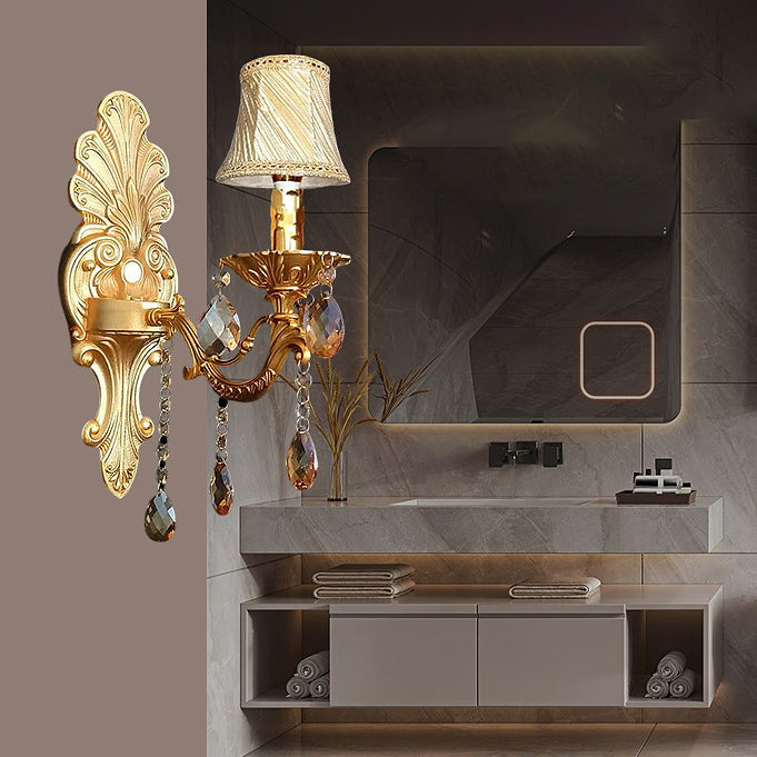 Traditionelle europäische Kristallzinklegierung Stoffkerze 1/2 Licht Wandleuchte Lampe für Flur 