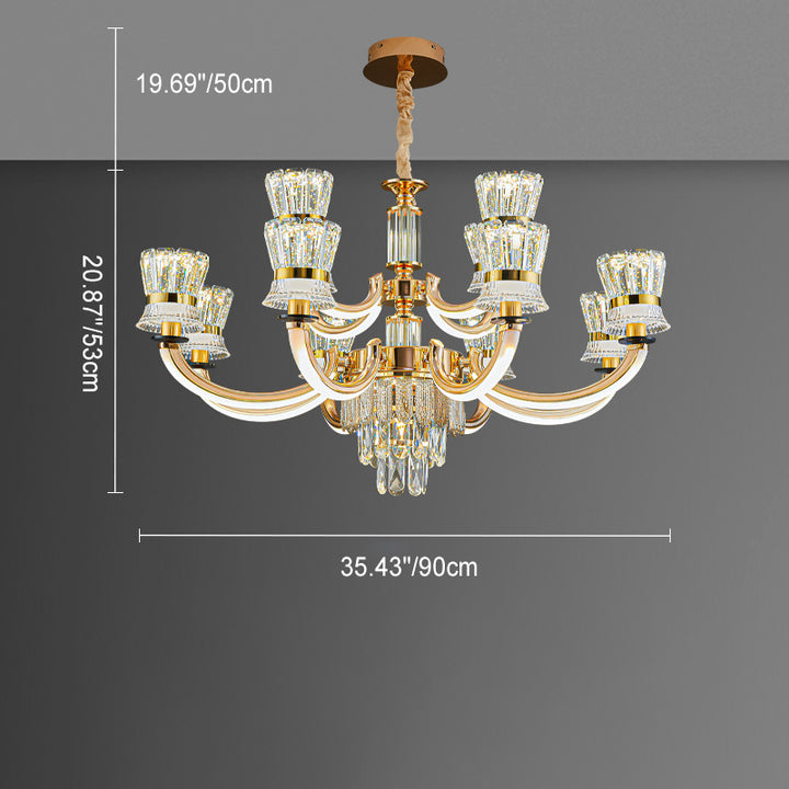 Modern Luxury Crystal Iron Cylinder Luminous Arm LED Chandeliers For Living Room