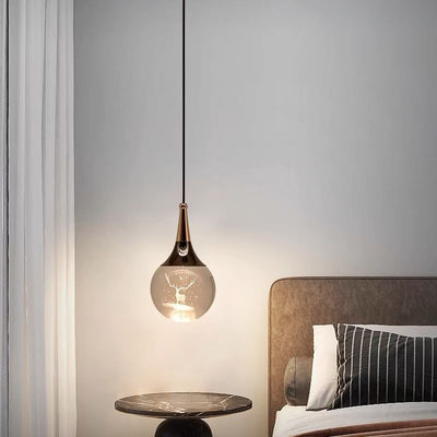 Suspension LED contemporaine en aluminium créatif avec boule de cristal, cerf, méduse et terre pour chevet 