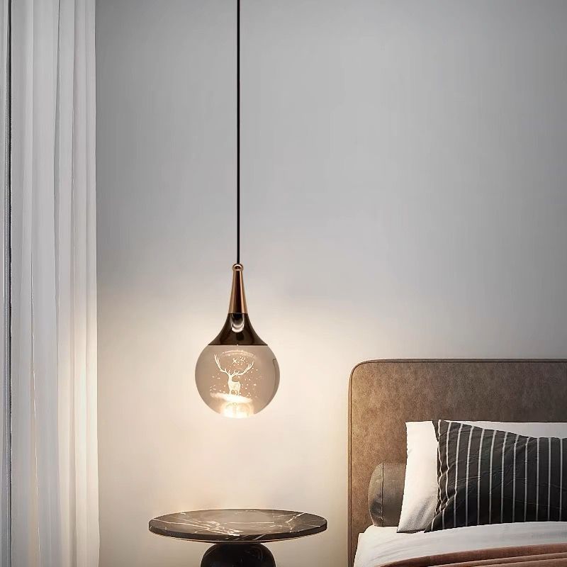Suspension LED contemporaine en aluminium créatif avec boule de cristal, cerf, méduse et terre pour chevet 