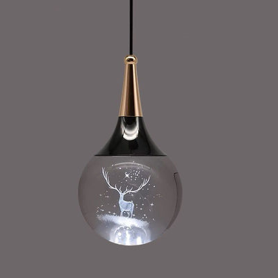 Suspension LED contemporaine en aluminium créatif avec boule de cristal, cerf, méduse et terre pour chevet 