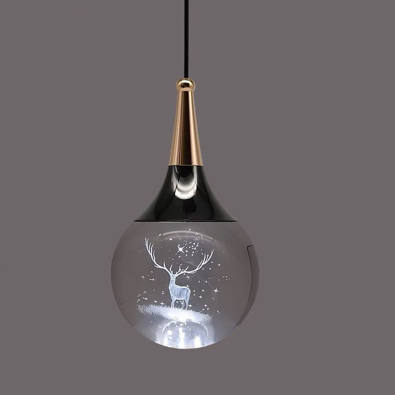 Suspension LED contemporaine en aluminium créatif avec boule de cristal, cerf, méduse et terre pour chevet 