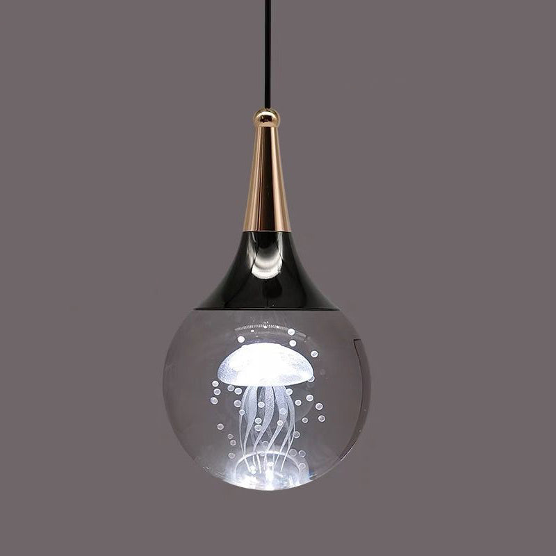 Suspension LED contemporaine en aluminium créatif avec boule de cristal, cerf, méduse et terre pour chevet 