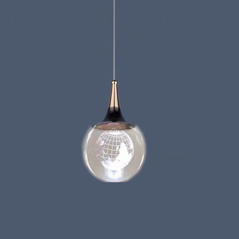 Suspension LED contemporaine en aluminium créatif avec boule de cristal, cerf, méduse et terre pour chevet 