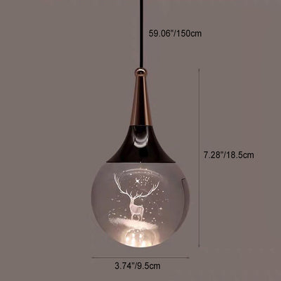 Suspension LED contemporaine en aluminium créatif avec boule de cristal, cerf, méduse et terre pour chevet 