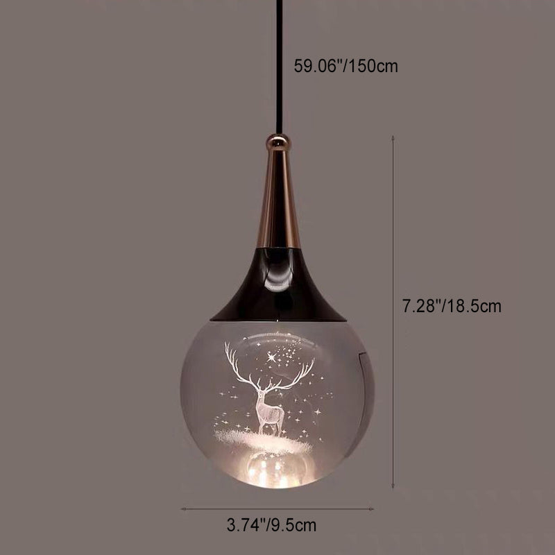 Suspension LED contemporaine en aluminium créatif avec boule de cristal, cerf, méduse et terre pour chevet 