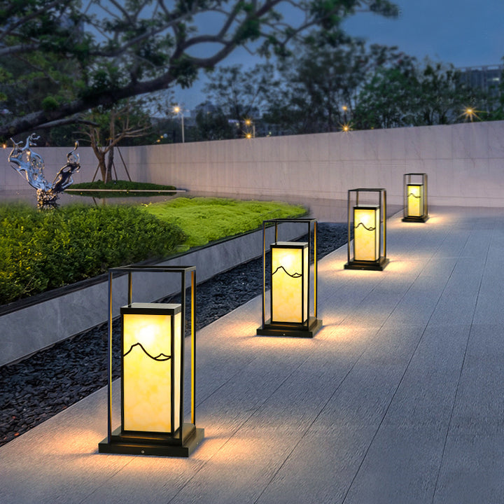 Iluminación de paisaje LED de jardín con cilindro de acrílico imitación mármol de acero inoxidable impermeable solar chino tradicional 