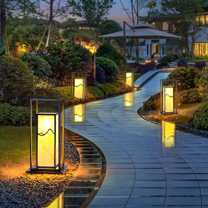 Iluminación de paisaje LED de jardín con cilindro de acrílico imitación mármol de acero inoxidable impermeable solar chino tradicional 
