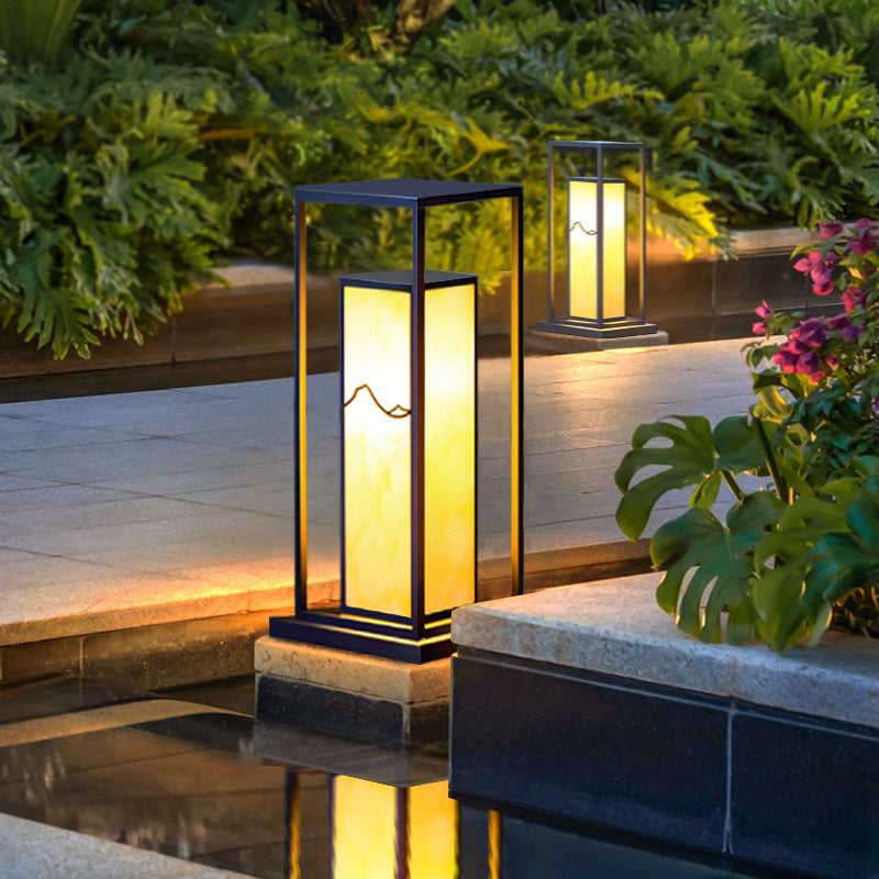 Éclairage de paysage LED en acier inoxydable à énergie solaire traditionnel chinois, cylindre en acrylique étanche, imitation marbre, pour jardin 