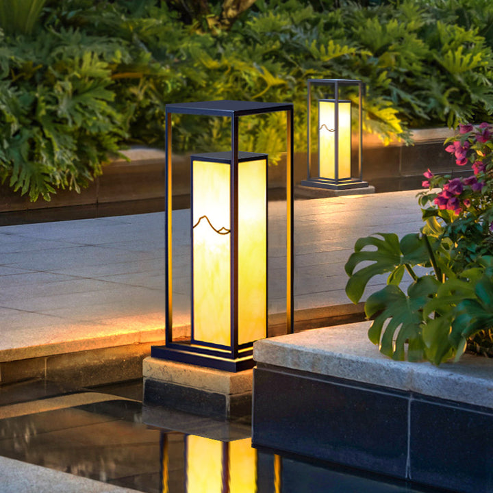 Iluminación de paisaje LED de jardín con cilindro de acrílico imitación mármol de acero inoxidable impermeable solar chino tradicional 