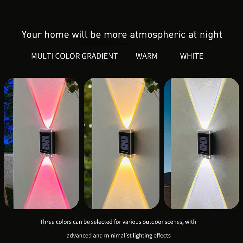 مصباح حائط LED مستطيل من ABS PVC مقاوم للماء بالطاقة الشمسية بتصميم بسيط حديث للفناء الخارجي 
