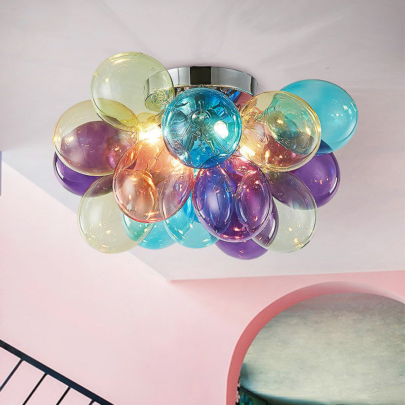 Plafonnier contemporain scandinave pour enfants en fer et verre avec bulles de ballon 3/4/6 lumières pour chambre à coucher 