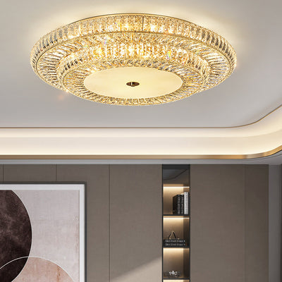 Lustre de plafond moderne luxueux en cristal et métal rond à plusieurs couches 8/12/18/24 lumières pour salon 