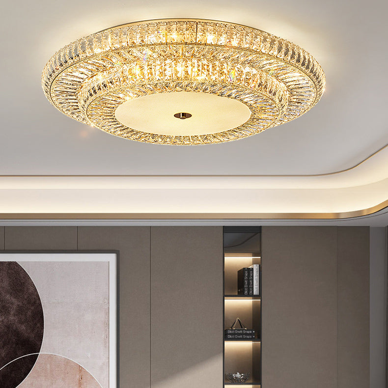 Lustre de plafond moderne luxueux en cristal et métal rond à plusieurs couches 8/12/18/24 lumières pour salon 
