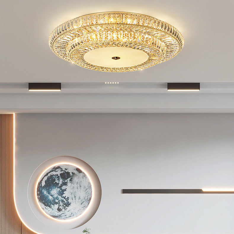 Lustre de plafond moderne luxueux en cristal et métal rond à plusieurs couches 8/12/18/24 lumières pour salon 