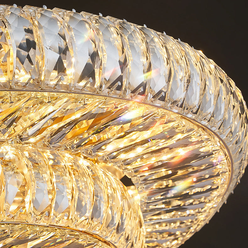 Lustre de plafond moderne luxueux en cristal et métal rond à plusieurs couches 8/12/18/24 lumières pour salon 