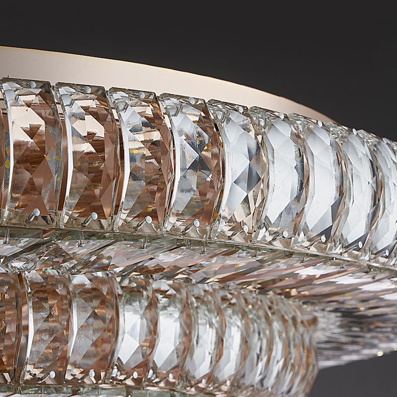 Lustre de plafond moderne luxueux en cristal et métal rond à plusieurs couches 8/12/18/24 lumières pour salon 
