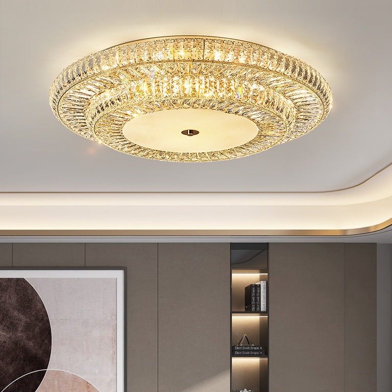 Lustre de plafond moderne luxueux en cristal et métal rond à plusieurs couches 8/12/18/24 lumières pour salon 