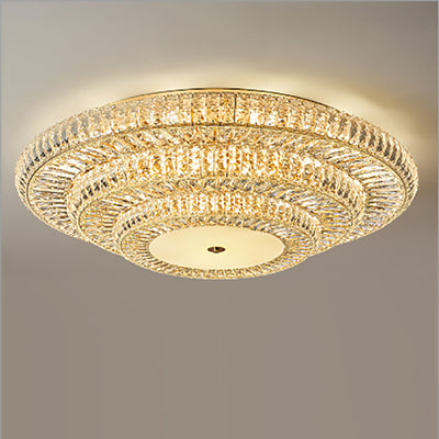 Lustre de plafond moderne luxueux en cristal et métal rond à plusieurs couches 8/12/18/24 lumières pour salon 