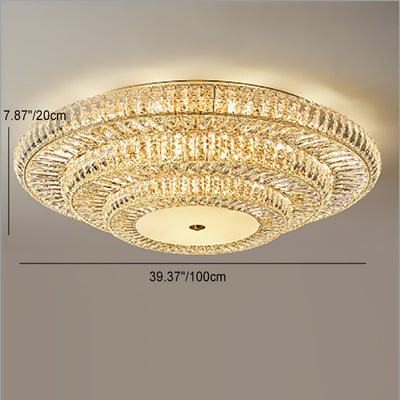 Lustre de plafond moderne luxueux en cristal et métal rond à plusieurs couches 8/12/18/24 lumières pour salon 