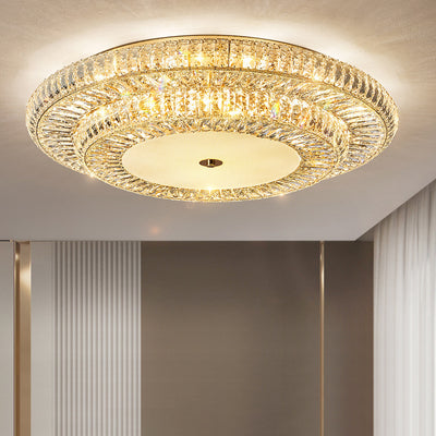Lustre de plafond moderne luxueux en cristal et métal rond à plusieurs couches 8/12/18/24 lumières pour salon 