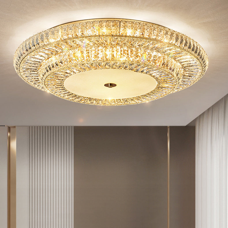 Lustre de plafond moderne luxueux en cristal et métal rond à plusieurs couches 8/12/18/24 lumières pour salon 