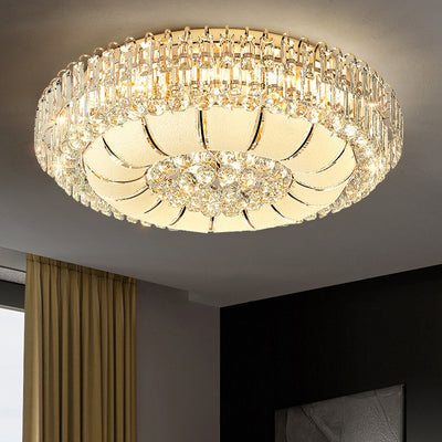 Lustre de plafond moderne en cristal de verre et métal rond avec diamants 12/18/24/37 lumières pour salon 