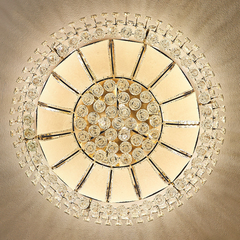Lustre de plafond moderne en cristal de verre et métal rond avec diamants 12/18/24/37 lumières pour salon 