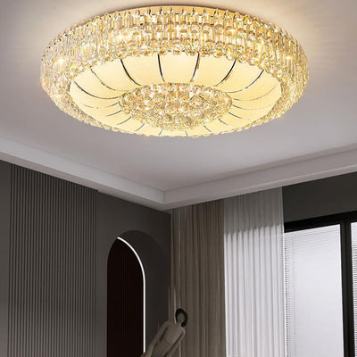 Lustre de plafond moderne en cristal de verre et métal rond avec diamants 12/18/24/37 lumières pour salon 