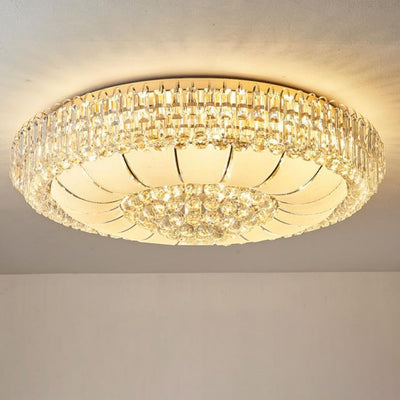 Lustre de plafond moderne en cristal de verre et métal rond avec diamants 12/18/24/37 lumières pour salon 