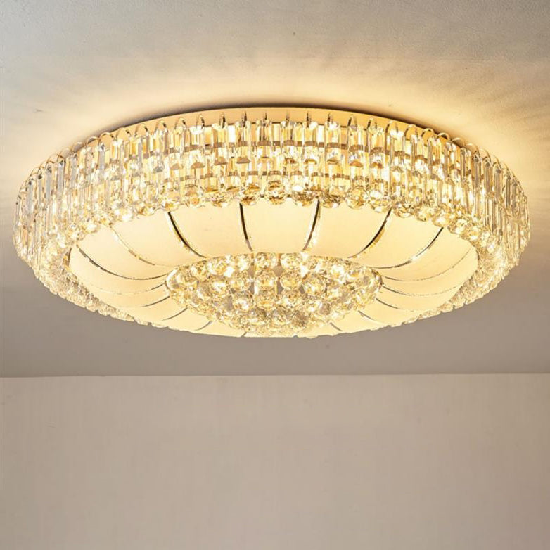 Lustre de plafond moderne en cristal de verre et métal rond avec diamants 12/18/24/37 lumières pour salon 