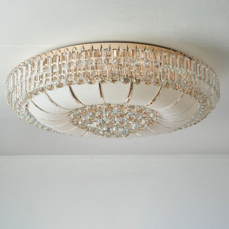 Lustre de plafond moderne en cristal de verre et métal rond avec diamants 12/18/24/37 lumières pour salon 