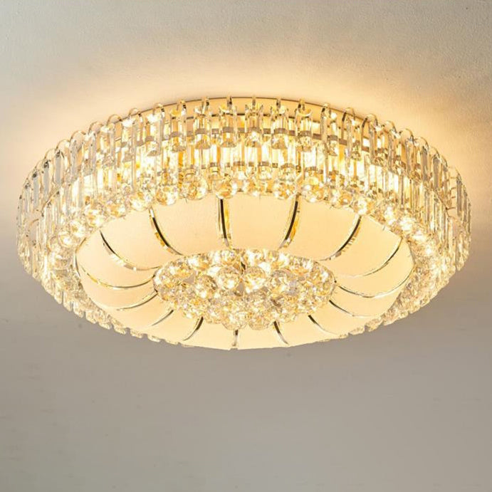 Lustre de plafond moderne en cristal de verre et métal rond avec diamants 12/18/24/37 lumières pour salon 