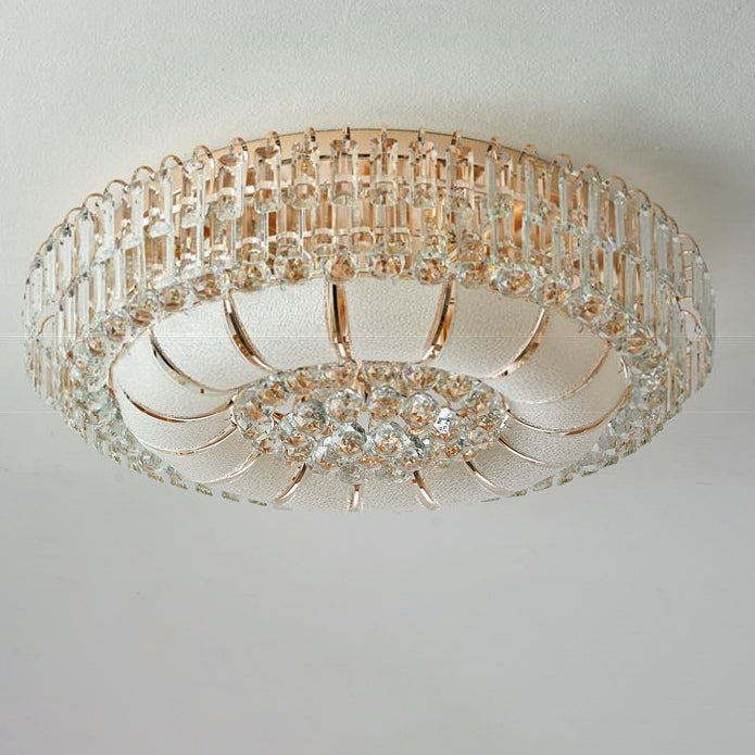 Lustre de plafond moderne en cristal de verre et métal rond avec diamants 12/18/24/37 lumières pour salon 