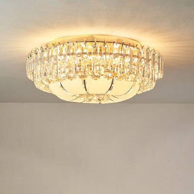 Lustre de plafond moderne en cristal de verre et métal rond avec diamants 12/18/24/37 lumières pour salon 
