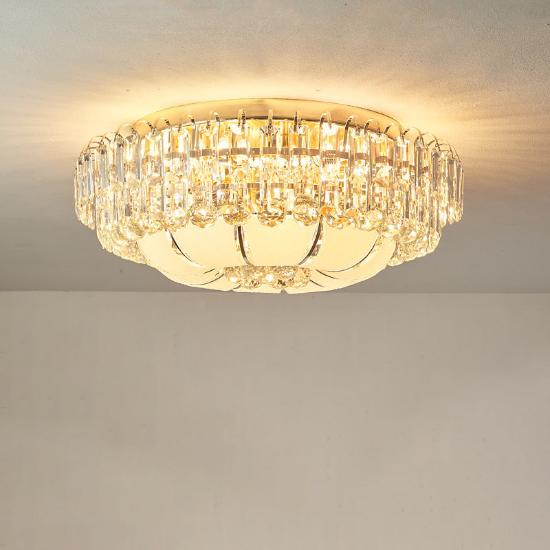 Lustre de plafond moderne en cristal de verre et métal rond avec diamants 12/18/24/37 lumières pour salon 