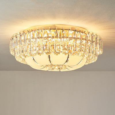 Lustre de plafond moderne en cristal de verre et métal rond avec diamants 12/18/24/37 lumières pour salon 