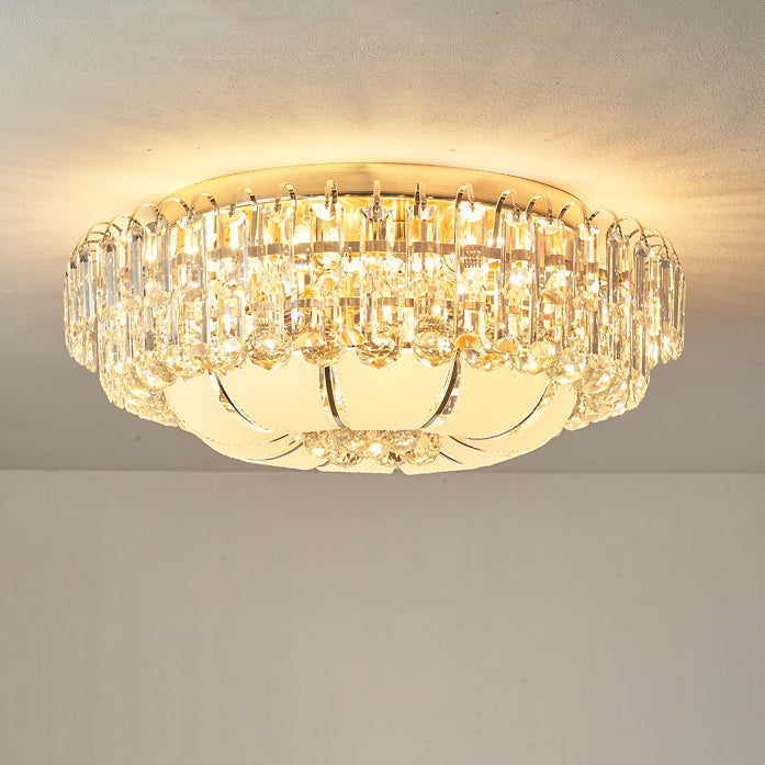 Lustre de plafond moderne en cristal de verre et métal rond avec diamants 12/18/24/37 lumières pour salon 