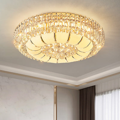Lustre de plafond moderne en cristal de verre et métal rond avec diamants 12/18/24/37 lumières pour salon 