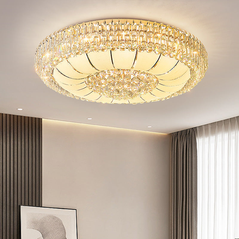 Lustre de plafond moderne en cristal de verre et métal rond avec diamants 12/18/24/37 lumières pour salon 