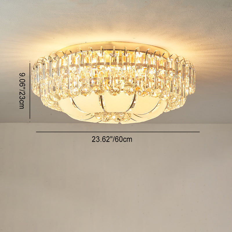 Lustre de plafond moderne en cristal de verre et métal rond avec diamants 12/18/24/37 lumières pour salon 