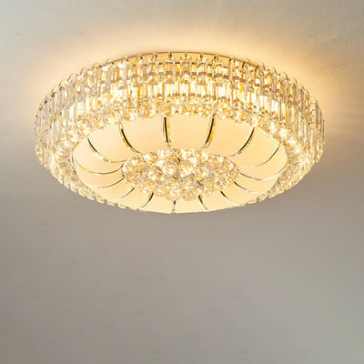 Lustre de plafond moderne en cristal de verre et métal rond avec diamants 12/18/24/37 lumières pour salon 
