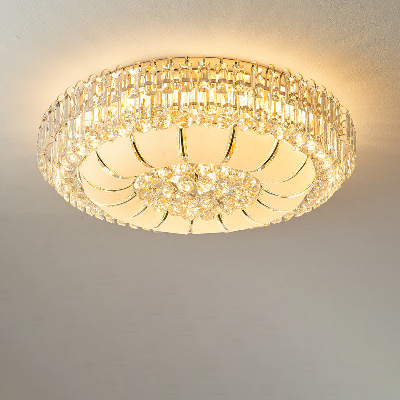 Lustre de plafond moderne en cristal de verre et métal rond avec diamants 12/18/24/37 lumières pour salon 