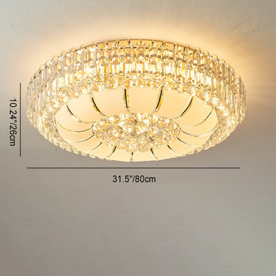 Lustre de plafond moderne en cristal de verre et métal rond avec diamants 12/18/24/37 lumières pour salon 