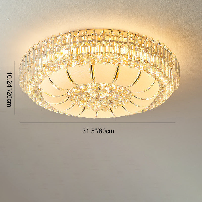 Lustre de plafond moderne en cristal de verre et métal rond avec diamants 12/18/24/37 lumières pour salon 