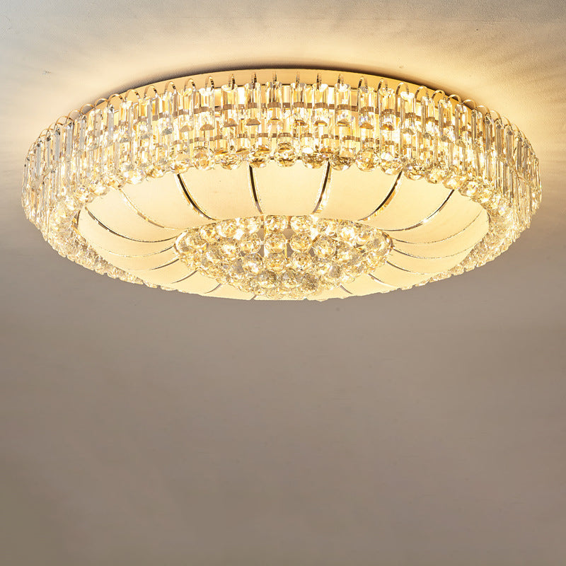 Lustre de plafond moderne en cristal de verre et métal rond avec diamants 12/18/24/37 lumières pour salon 